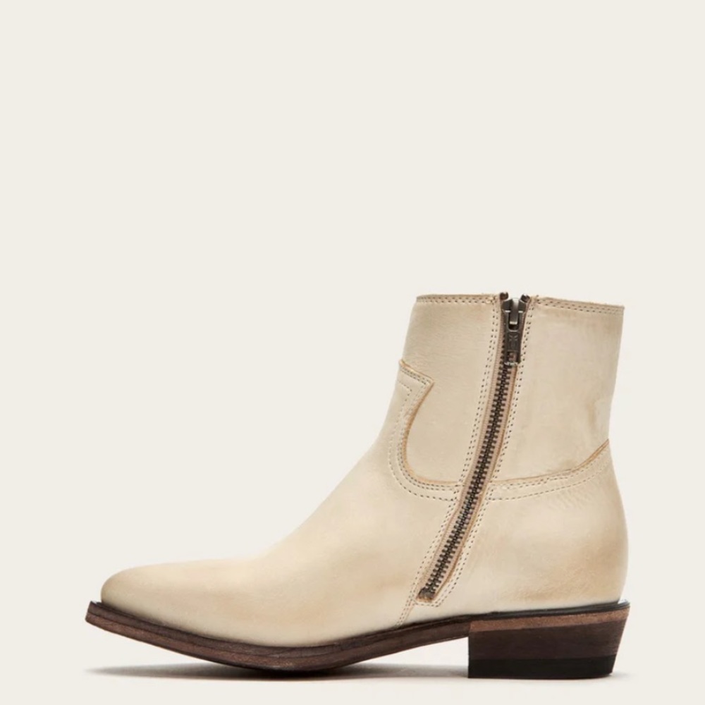 $398 Frye Billy Inside Zip Ivory White Leather Southern Cowboy Short Ankle Boot - Picture 5 of 16